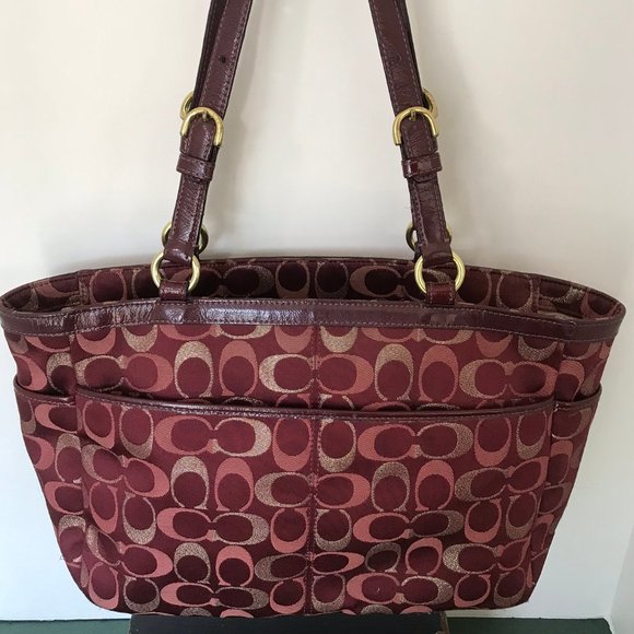 Coach Burgundy w/Gold & PoppyPink Jacquard Pattern - Picture 2 of 9